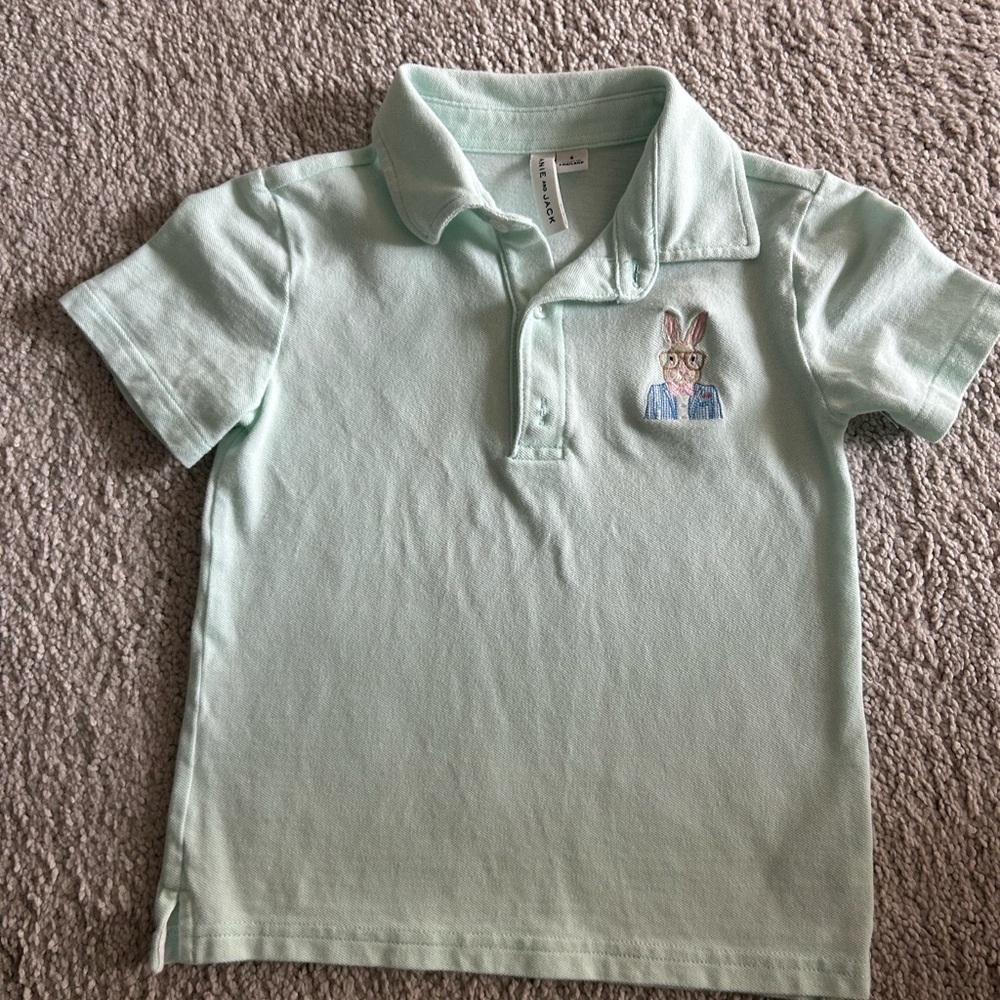Janie and Jack Light Green Polo with Bunny Embroidery